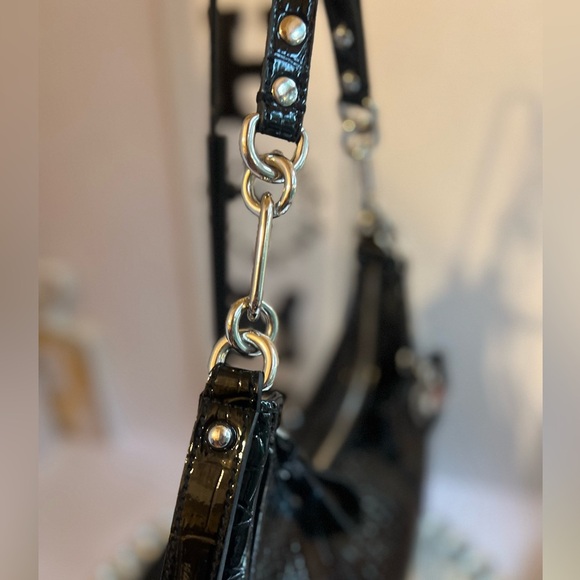 Guess Y2K Black Crocodile-Embossed Women's  shoulder Bag - Picture 7 of 10